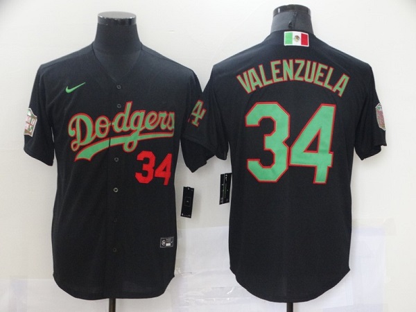 Men's Los Angeles Dodgers #34 Toro Valenzuela Black Green Mexico 2020 World Series Stitched Jersey